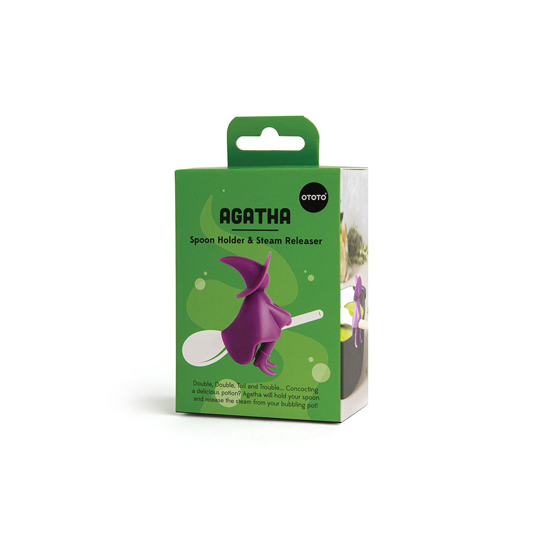 Box for Agatha spoon holder with a purple witch steam releaser design on the front.