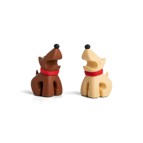 Two OTOTO Best Buddies: cartoon-style brown and beige dogs with red collars looking upwards.