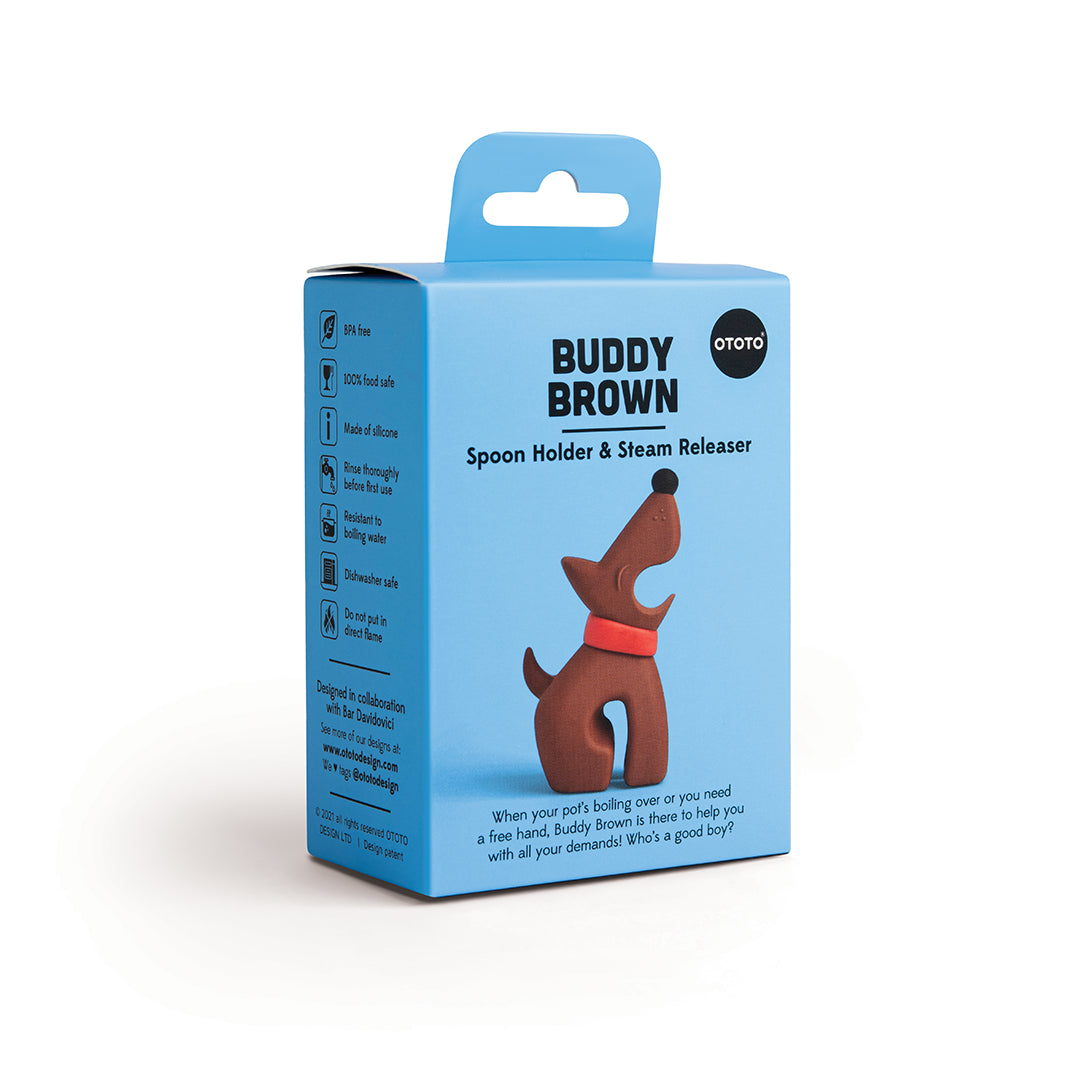 OTOTO presents Buddy spoon holder & steam releaser, in a blue box with a cartoon dog.