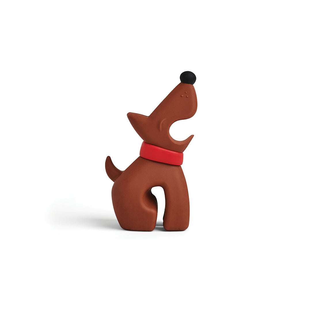 Buddy, a cartoon brown dog with an OTOTO red collar, looks up and howls on a white background.