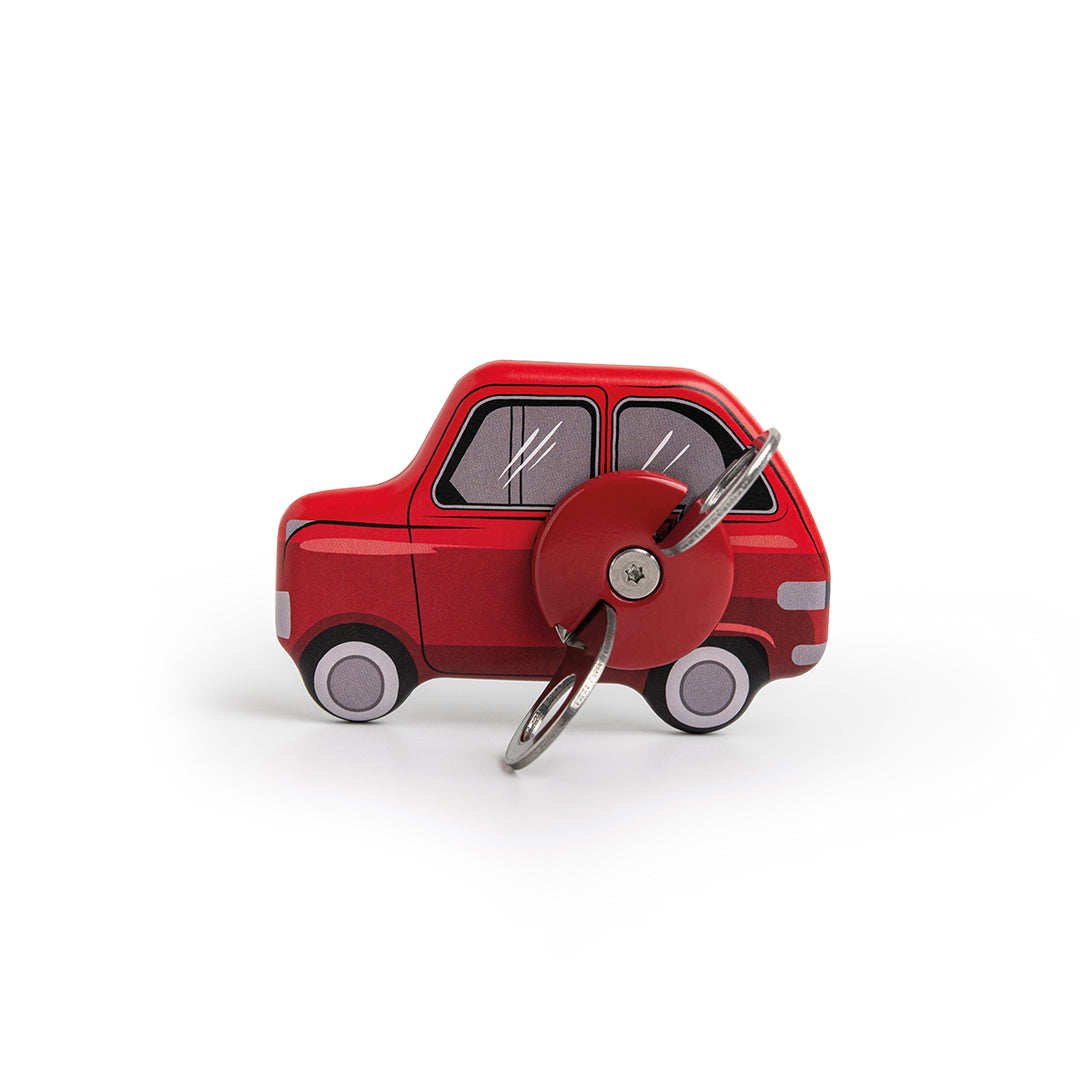 Can Do red car-shaped keychain by OTOTO, featuring a circular red attachment and keyring on a white background.