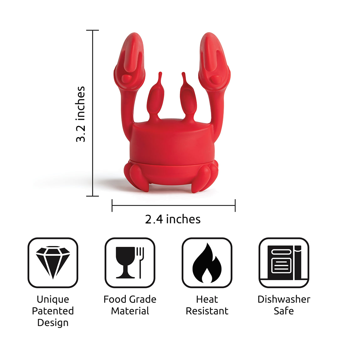 Crab Tea, a red crab-shaped infuser by OTOTO, is heat resistant and dishwasher safe.