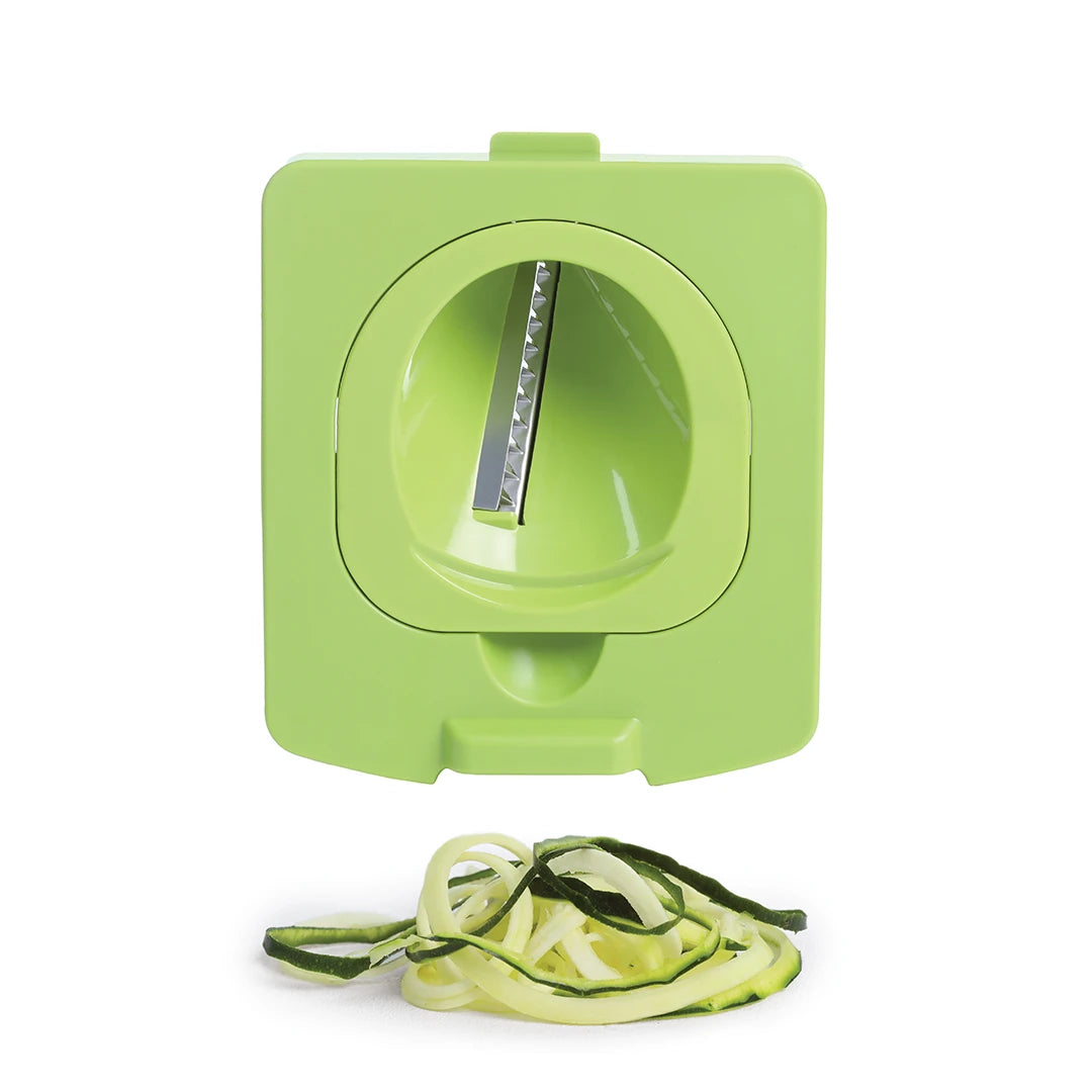 Croc Chop spiralizer with 1 blade makes zucchini spirals; works with interchangeable blades.