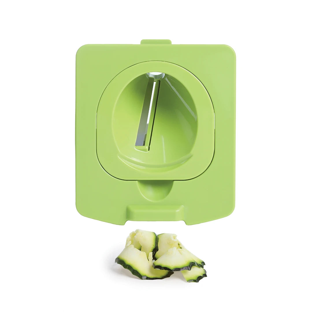 Croc Chop with cucumber slices on white background.