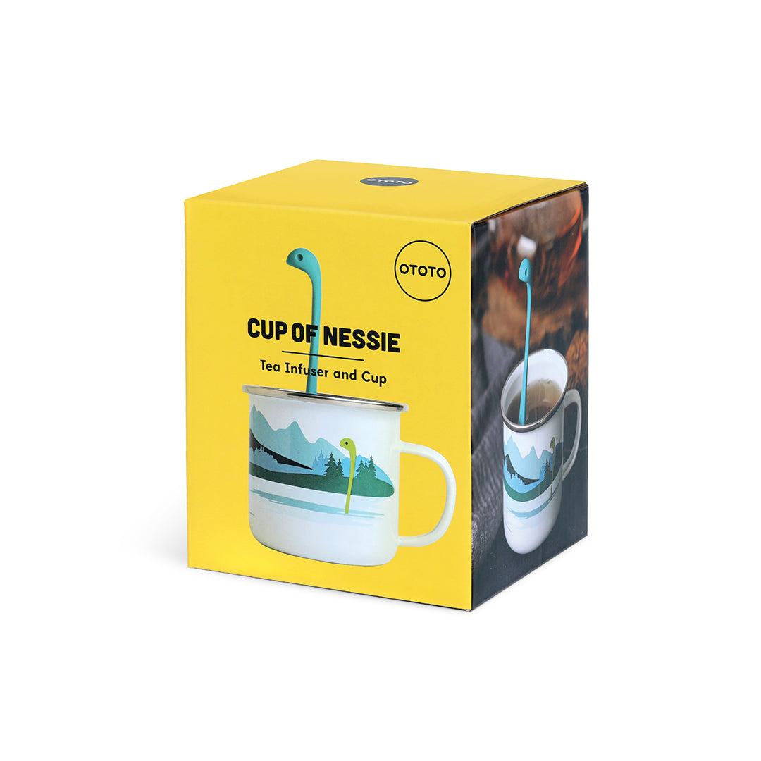 Box for OTOTOs Cup of Nessie tea infuser and cup with a fun Loch Ness monster design.
