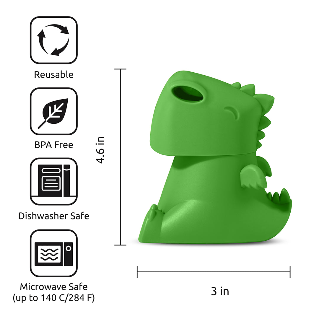 Dracowave silicone tea infuser: BPA free, OTOTO design, reusable green dinosaur, dishwasher safe.