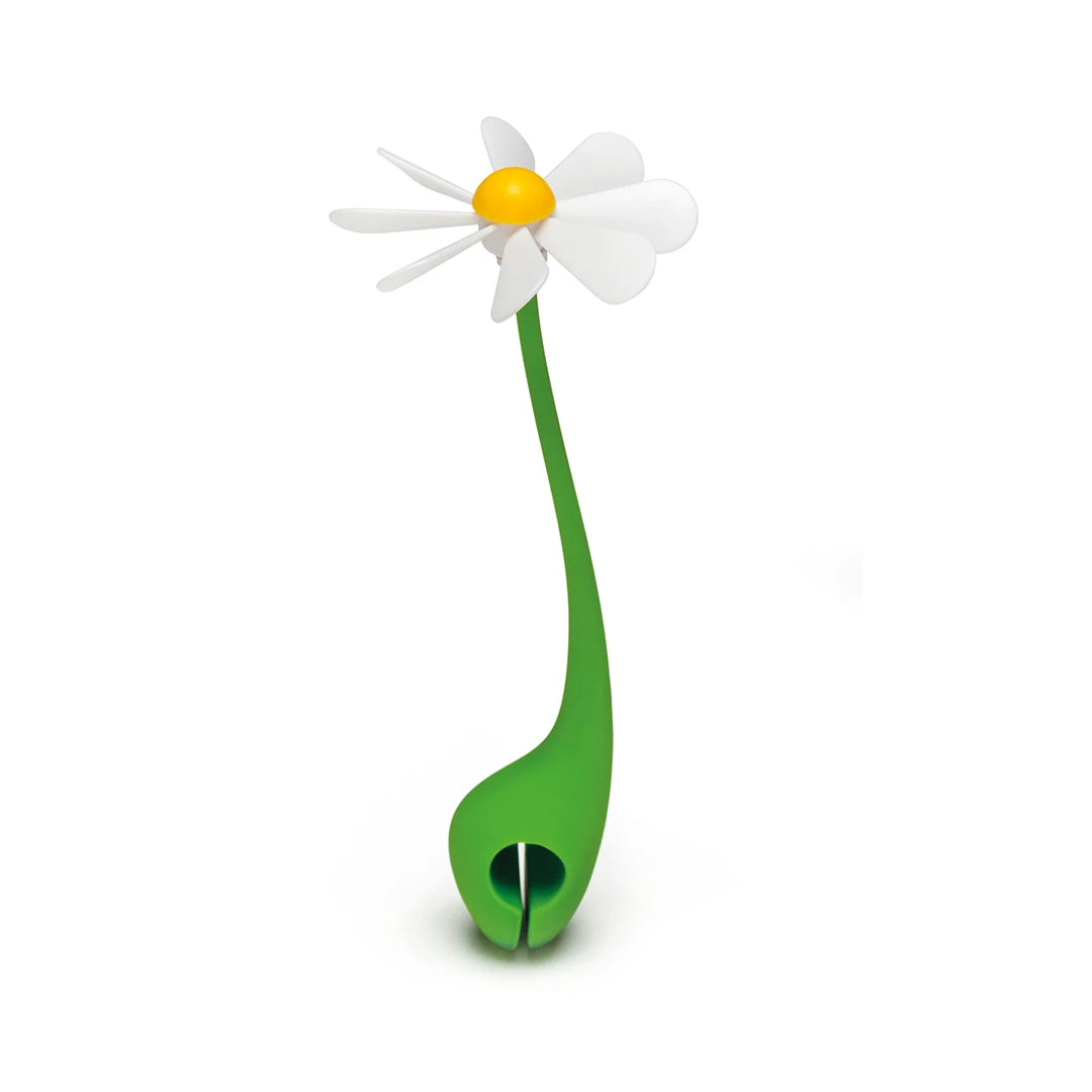 Green spiral vase topped with a Flower Power daisy holder.