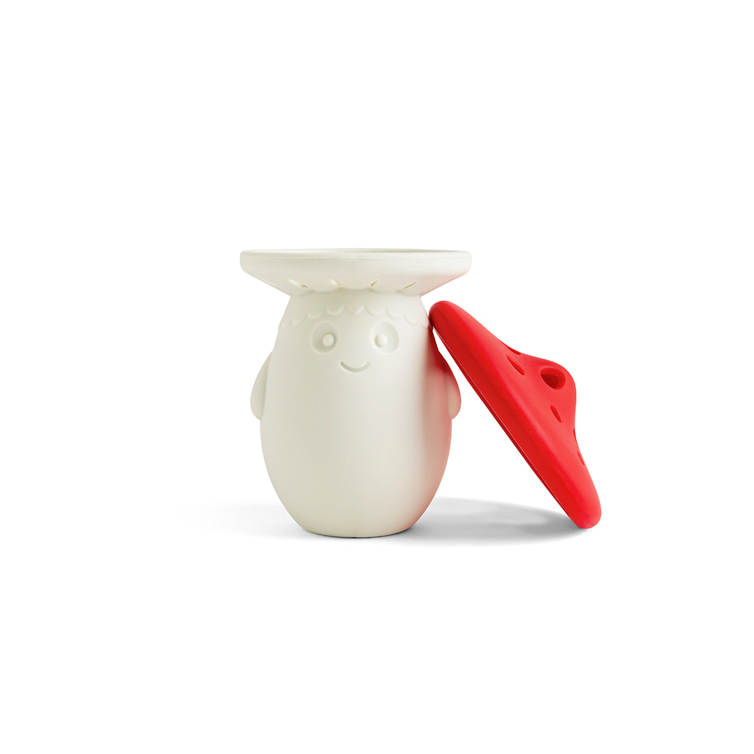 OTOTOs Fun Guy, a white smiling oval with a red hat, cheerily leans nearby.