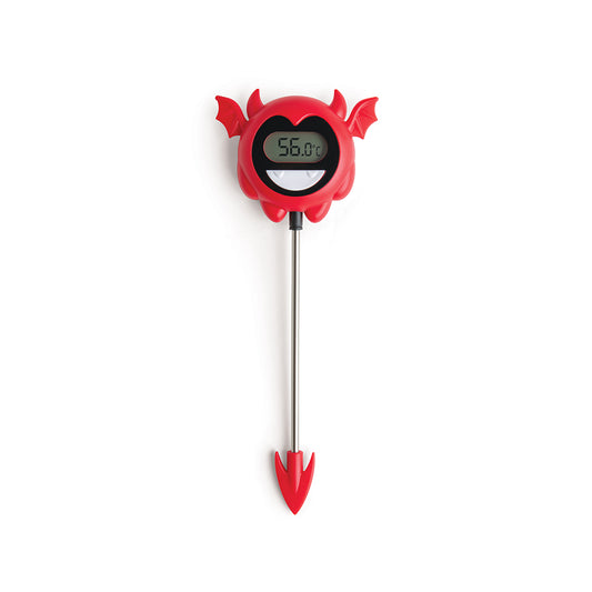 OTOTOs Hell Done thermometer, with wings and tail, displays a fiery 56°C.