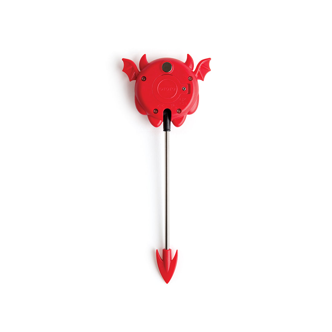 OTOTOs Hell Done BBQ thermometer features a red, devil-themed design with wings on a white background.