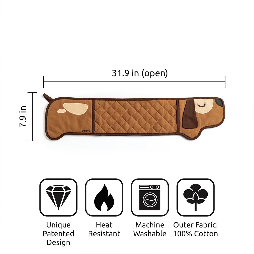 OTOTOs Hot-dog Mitts, 31.9x7.9 inches, patented brown dog shape, heat-resistant cotton, washable and funny!.