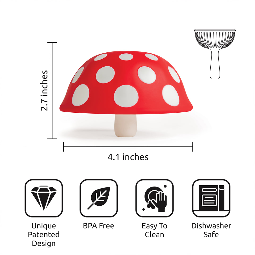 Fungilicious XL: BPA-free red & white mushroom tool thats easy to clean and dishwasher safe.
