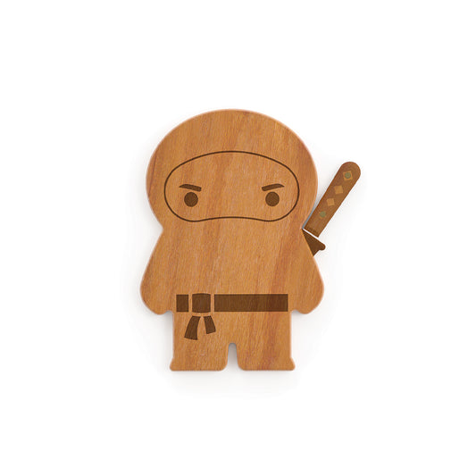OTOTOs Ninja Board: a simple wooden figure with a sword on its back and a neutral expression.