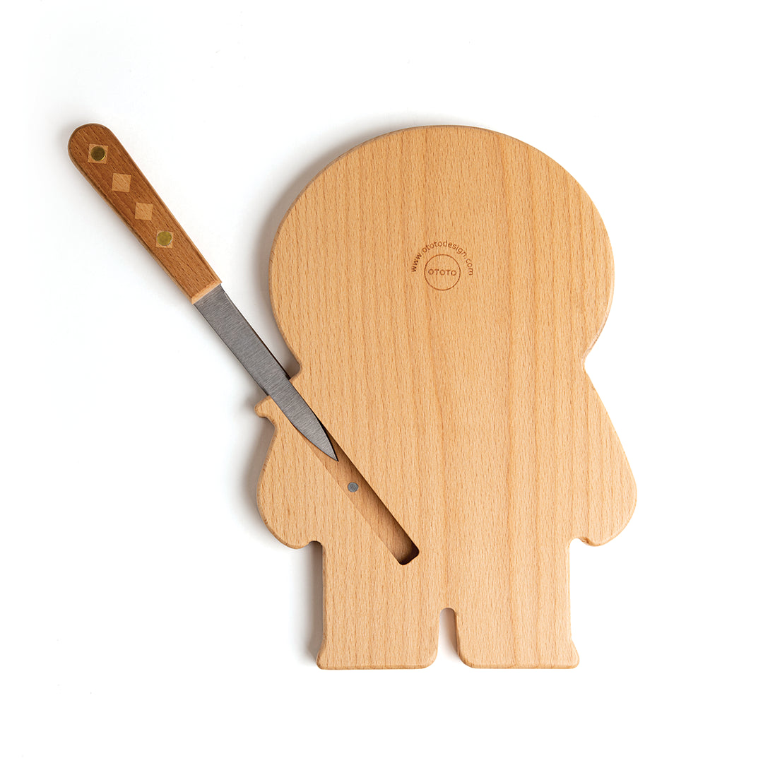The Ninja Board is shaped like a cartoon character holding a knife with a wooden handle.