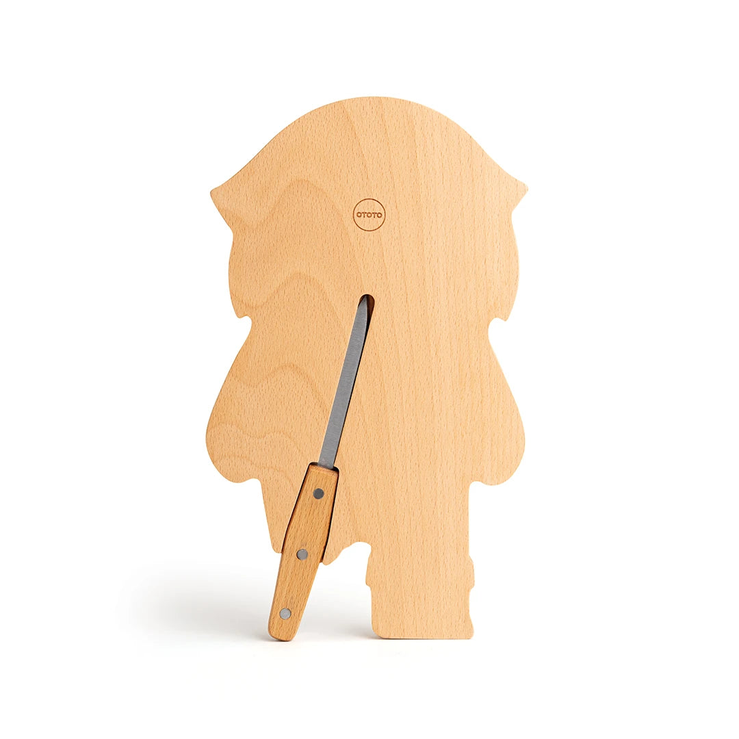 OTOTO Pirate Board with a wooden owl-shaped knife holder and a center-inserted knife.