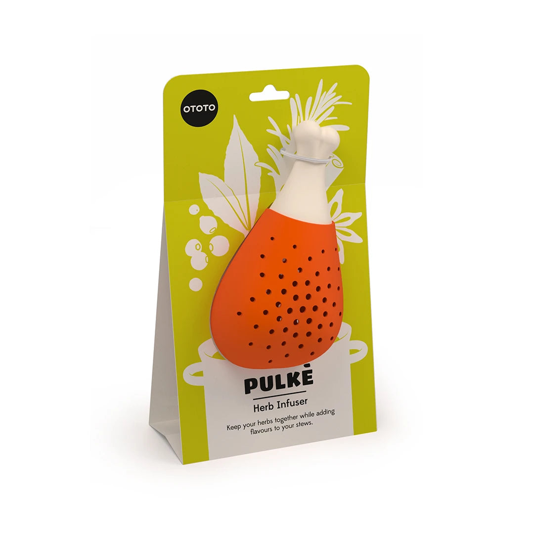 Pulke chicken drumstick broth infuser with a green background and black text on the packaging.