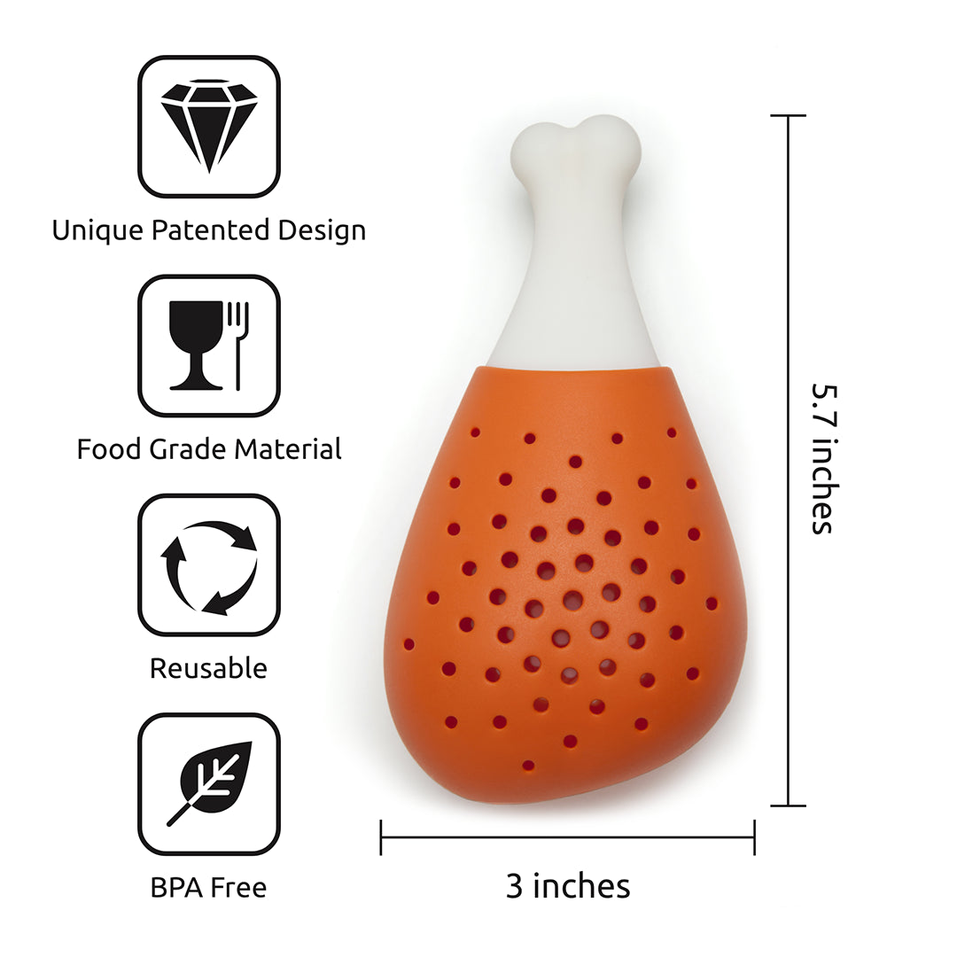 Pulke by OTOTO is a chicken drumstick-shaped herb infuser available in orange and white.
