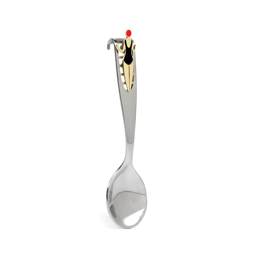 Splash spoon by OTOTO, with a decorative abstract black and gold handle.