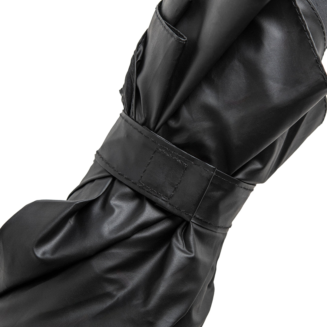 The Spookula is a stylish black umbrella with a Velcro strap, perfect for any weather.
