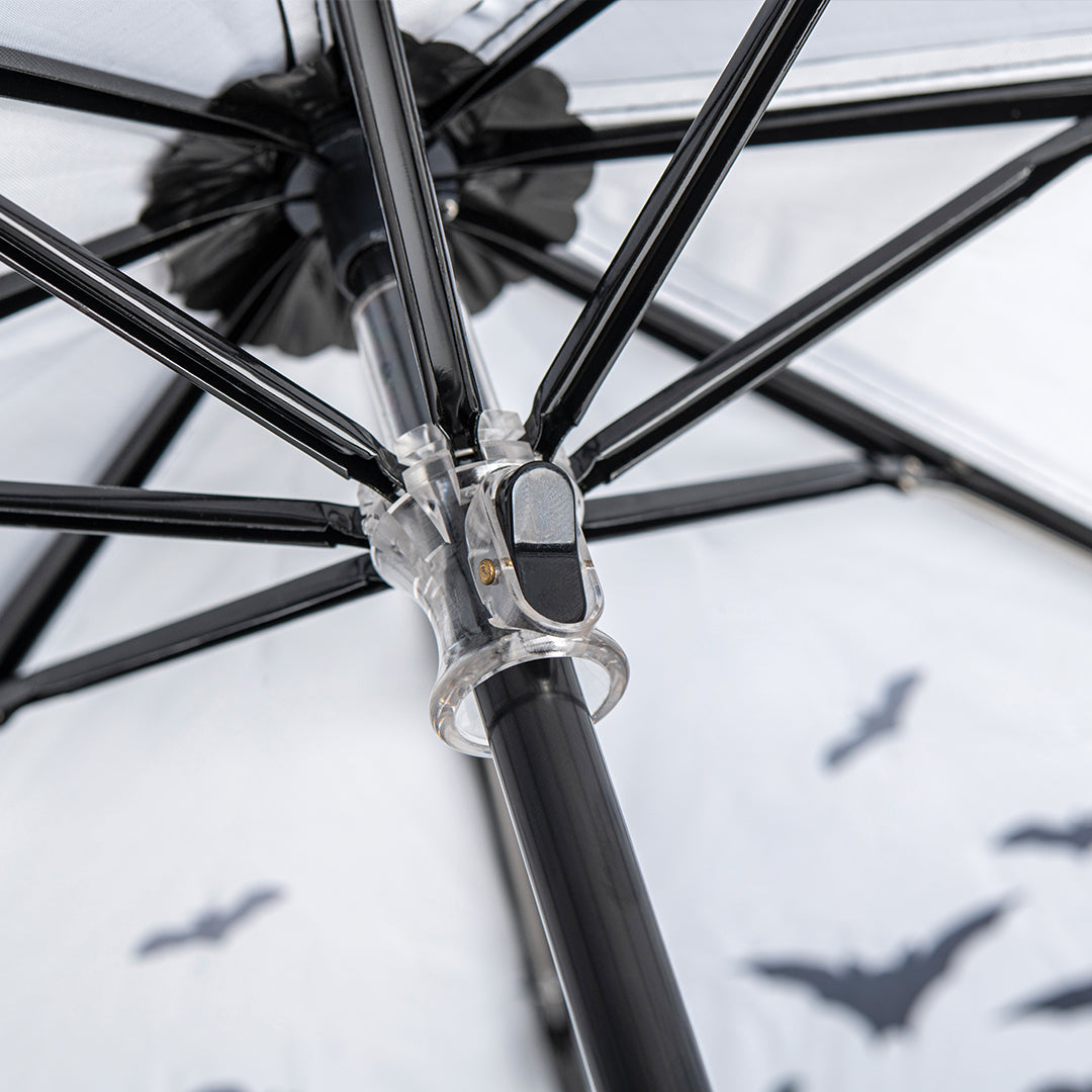 Close-up of the Spookulas black frame with bat silhouettes on the fabric.