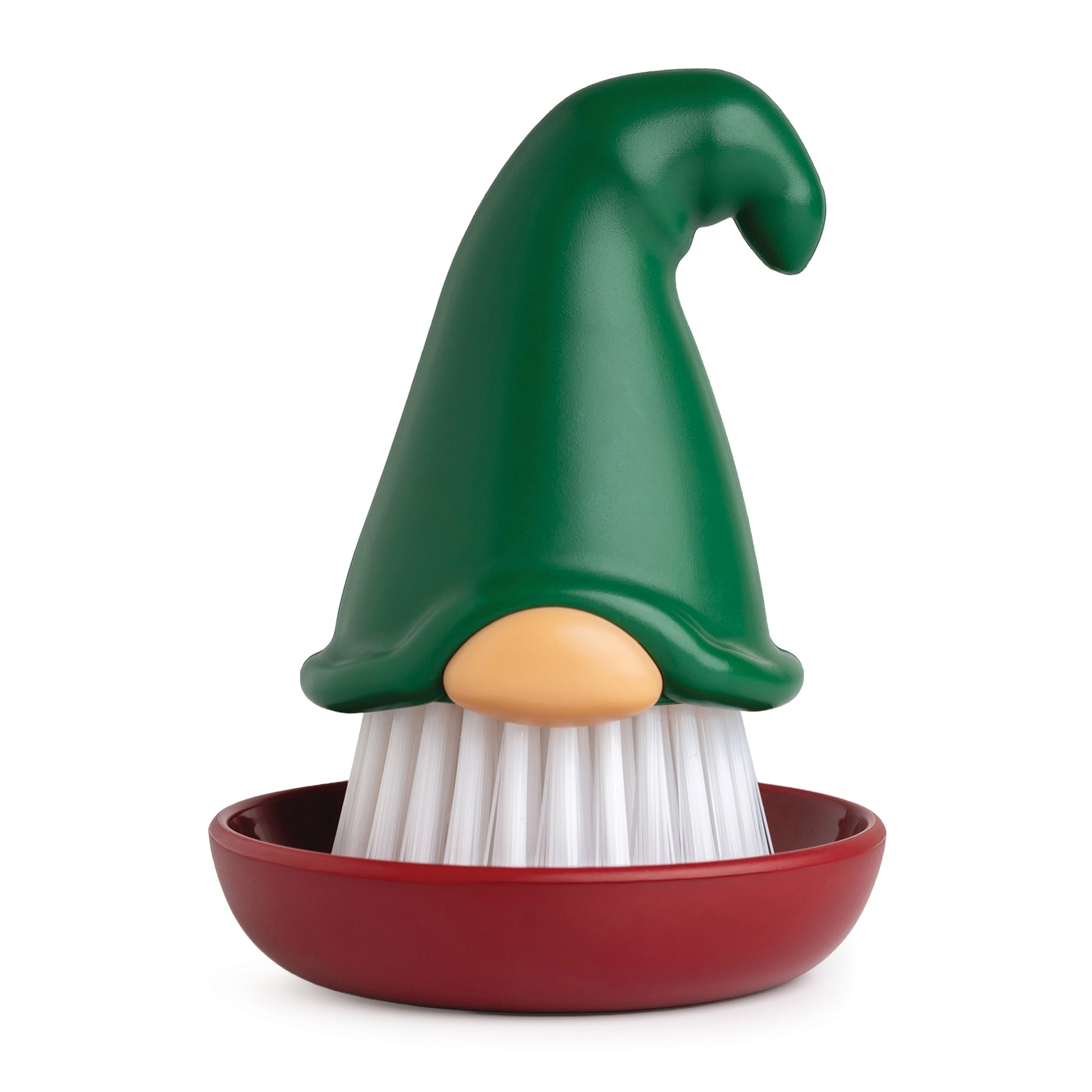 Make kitchen chores fun with Beardy, the OTOTO gnome dish brush with a green hat and red base.