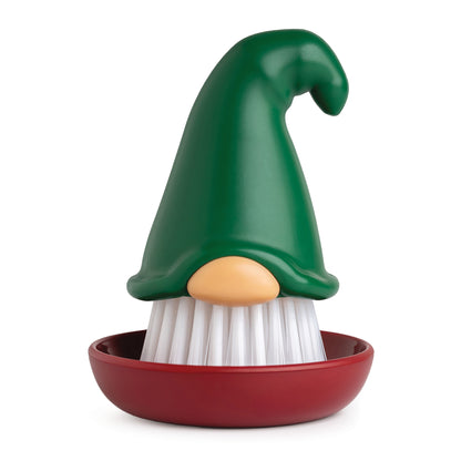 Make kitchen chores fun with Beardy, the OTOTO gnome dish brush with a green hat and red base.
