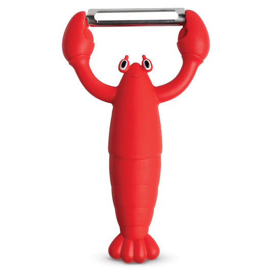 Clawy is a red OTOTO vegetable peeler shaped like a cartoon lobster with raised claws and big eyes.