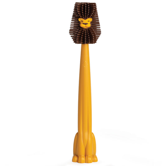 Cleo is a yellow OTOTO bottle cleaner shaped like a lion with bristle mane and cute paws.