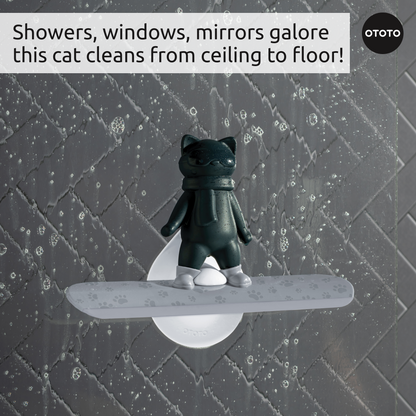 Chill Cat Ski Squeegee sticks to wet walls for streak-free surfaces from ceiling to floor!.