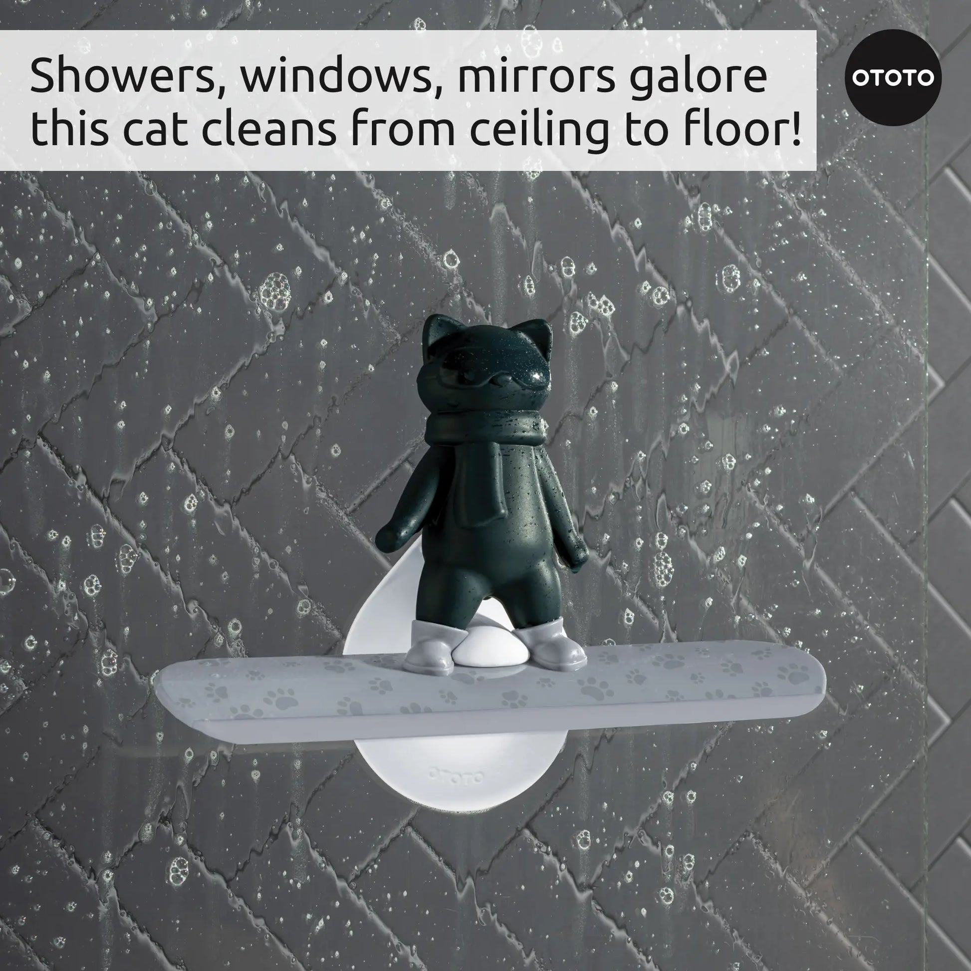 Chill Cat sticks to wet walls, leaving streak-free surfaces after every shower.