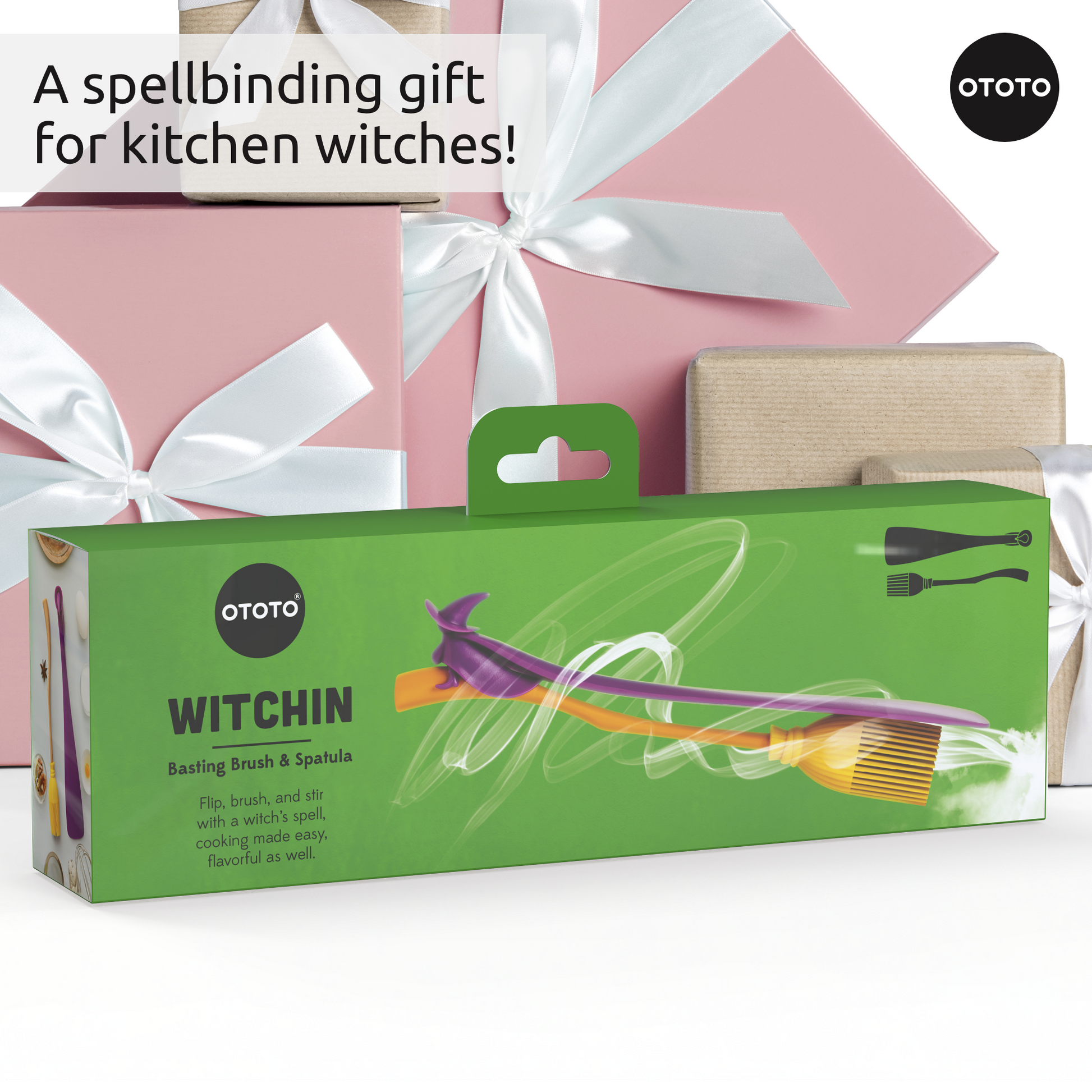 OTOTO Witchin kitchen tools box features a heat-resistant silicone spatula—an enchanting gift!.