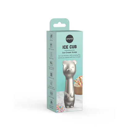 Box for Big Dipper Ice Cream Scoop by OTOTO, shaped like a bear, with dessert bowl pictured.