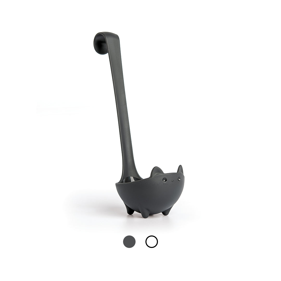 Meet Katie: a black cat-shaped ladle with a long handle and cute ears.