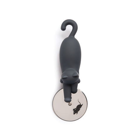 OTOTOs Kitty-Cut is a black cat-shaped cutter with a metal blade and mouse silhouette.
