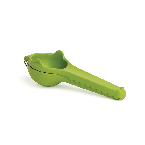 Lemongator, an alligator-shaped juicer with ergonomic design, sits against a plain white background.