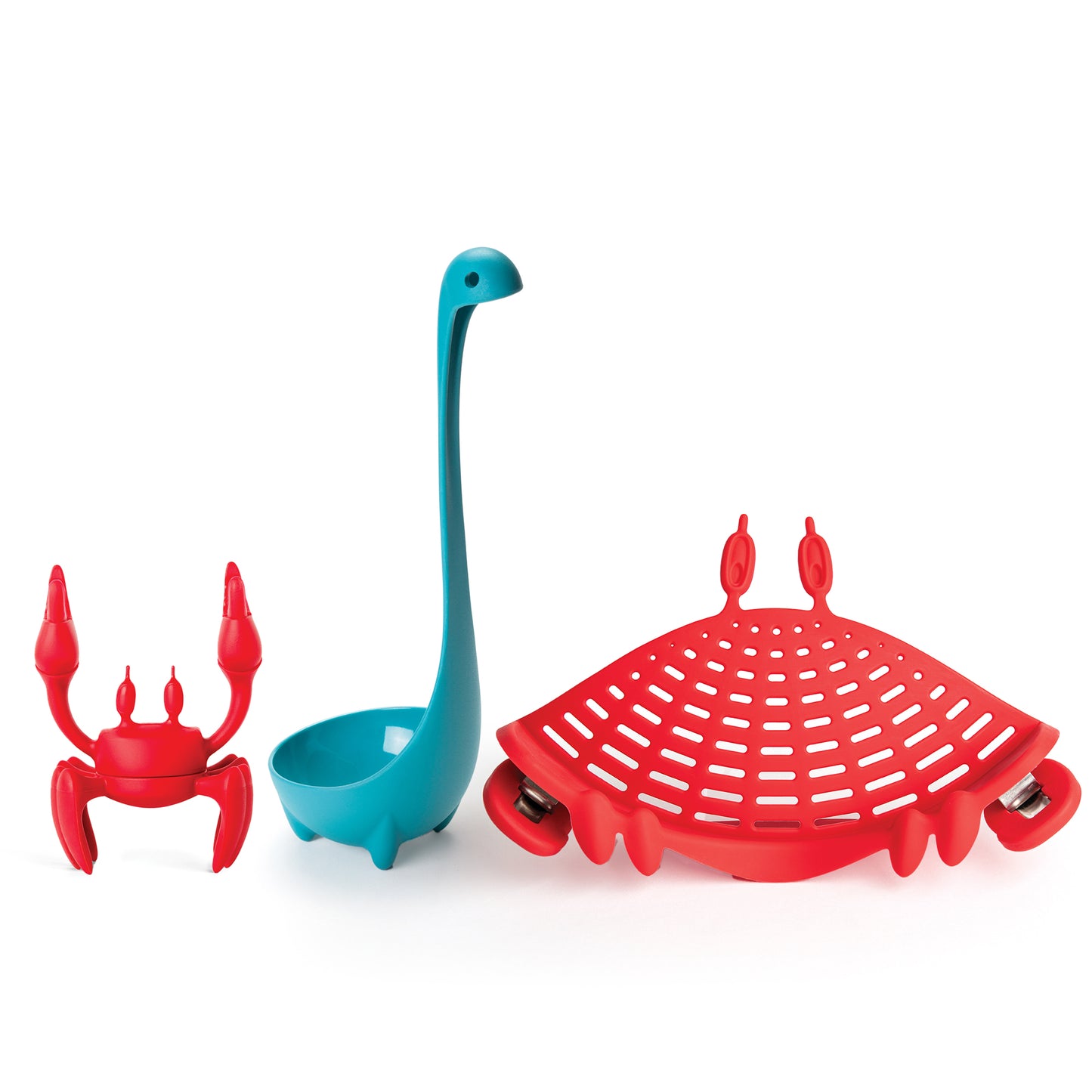 Meet Prep Pals: playful kitchen tools shaped like a crab, dinosaur, and strainer.