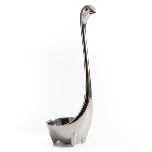 Meet Steel Nessie—the stainless steel ladle shaped like a dinosaur, with a long neck and feet.
