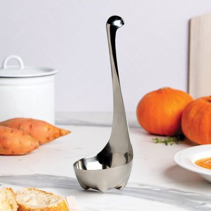 Metal Nessie, OTOTO’s dinosaur-shaped stainless ladle, is perfect for serving your favorite fall soups.