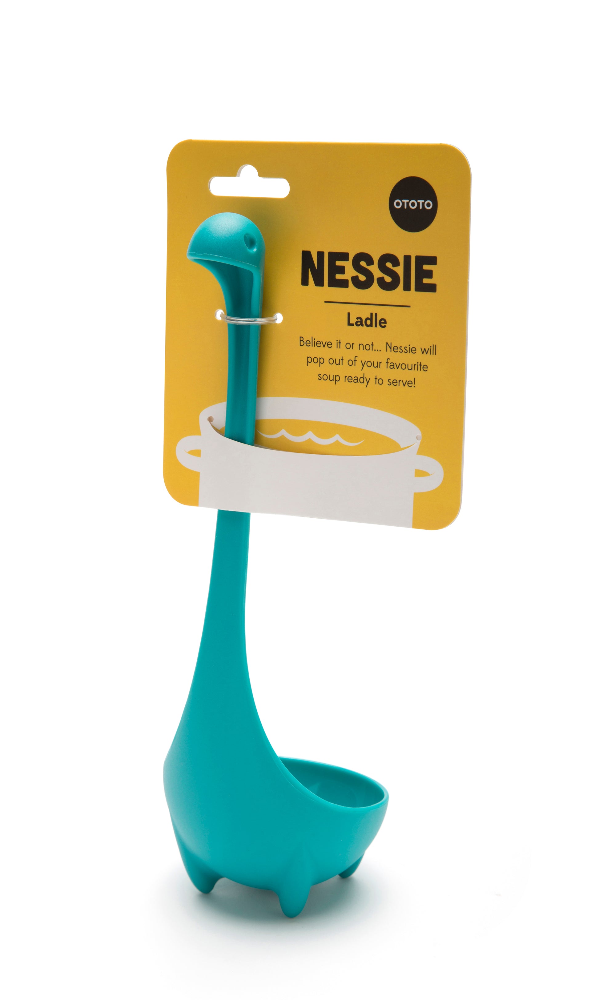 Nessie: a turquoise OTOTO ladle shaped like the Loch Ness monster, perfect for serving soup.