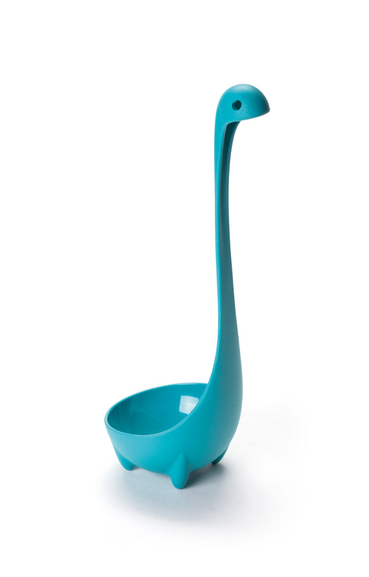 Nessie: a jumbo OTOTO soup ladle shaped like a dinosaur, with a long neck and four small legs.